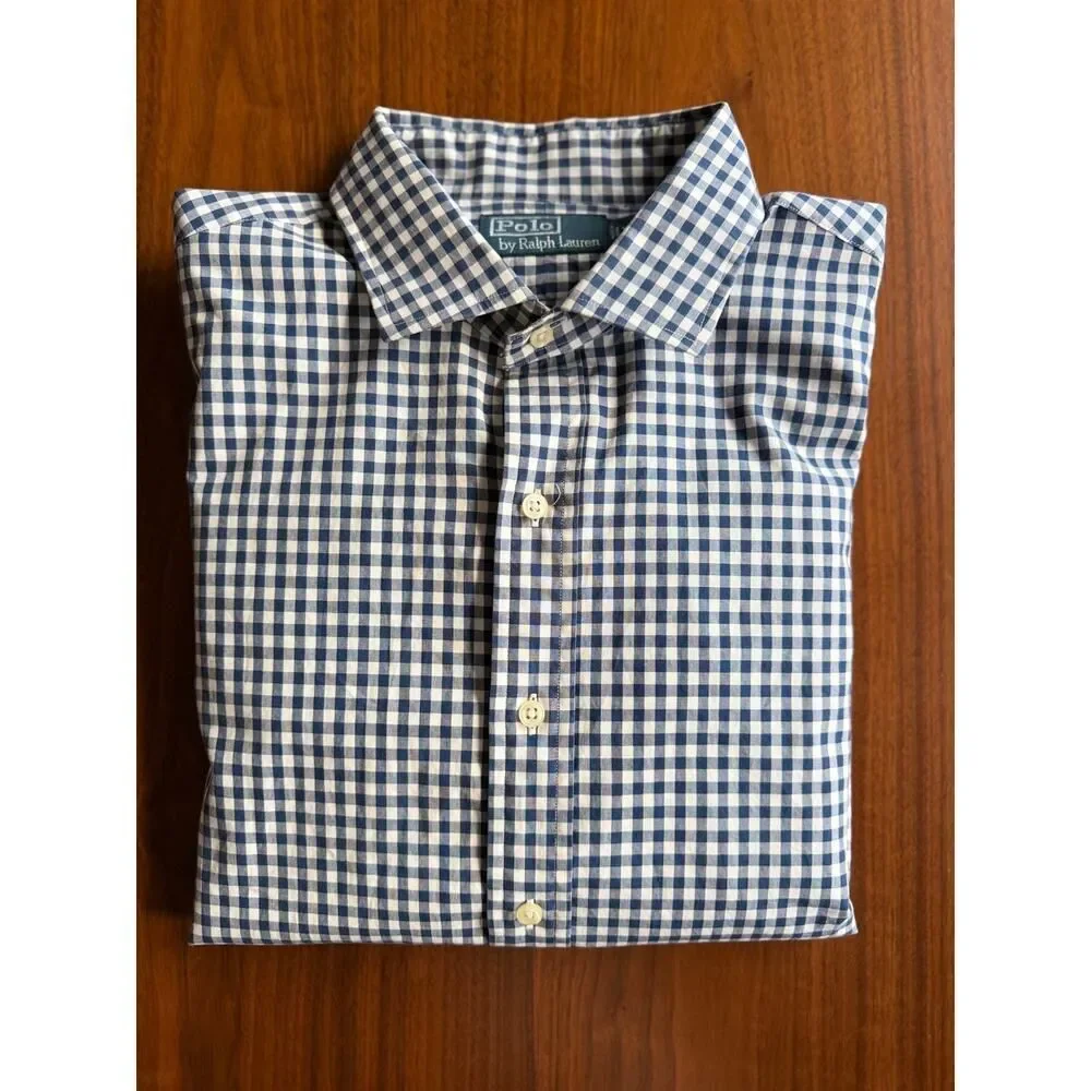 Polo Ralph Lauren Men's Navy and White Gingham Button-Down Shirt - Size XL